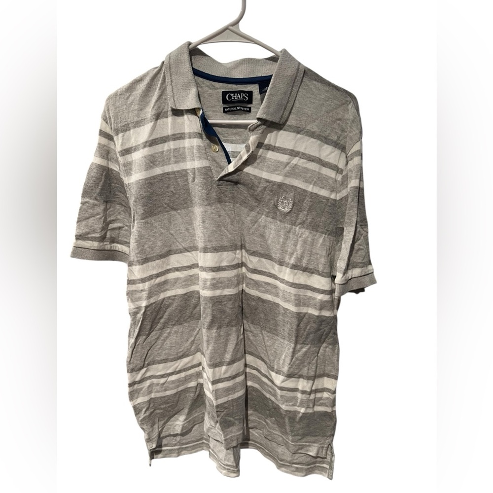 Chaps Gray Striped Polo Shirt Men’s Size M Natural Stretch